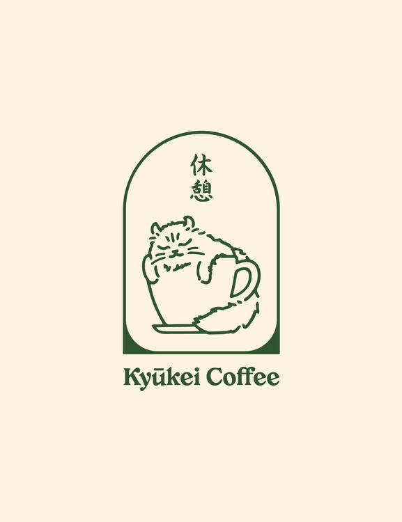 A logo I made for a local home-grown cafe in Singapore. &quot;kyuukei&quot; = rest/break. The logo features the client&#39;s American Curl cat!